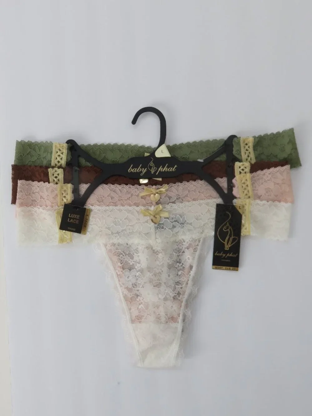 (#141) 4-pack baby phat Luxe Lace Thong underwear panties Size L
